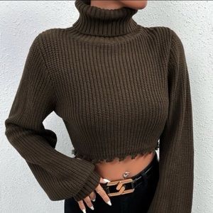 SHEIN Funnel Neck Distressed Cropped Sweater Women’s